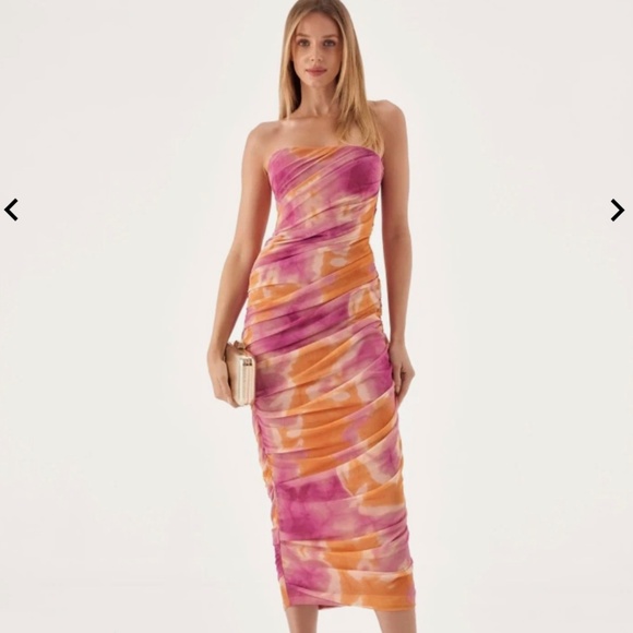 Zara Pink & Orange Printed Tulle Strapless Midi Dress – Size M | Worn Once - Picture 5 of 12